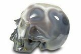 Realistic Polished Banded Agate Skull with Quartz Crystal Pocket #378636-3